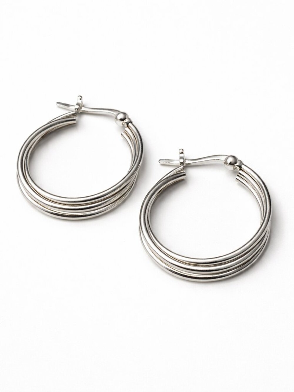 Sterling Silver “Triple Curve Hoop” Earrings Modern Layered